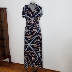 Anthropologie Maeve Blue Pattern Hi Lo Maxi Dress